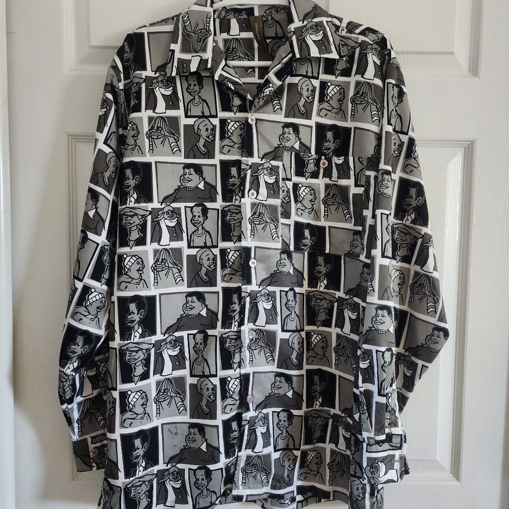 Vintage FUBU Platinum Fat Albert and Gang All Over Print Men's Shirt Button Up M